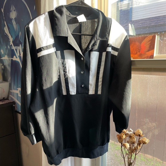 Vintage 80s retro color block casual black and white top - Picture 7 of 13